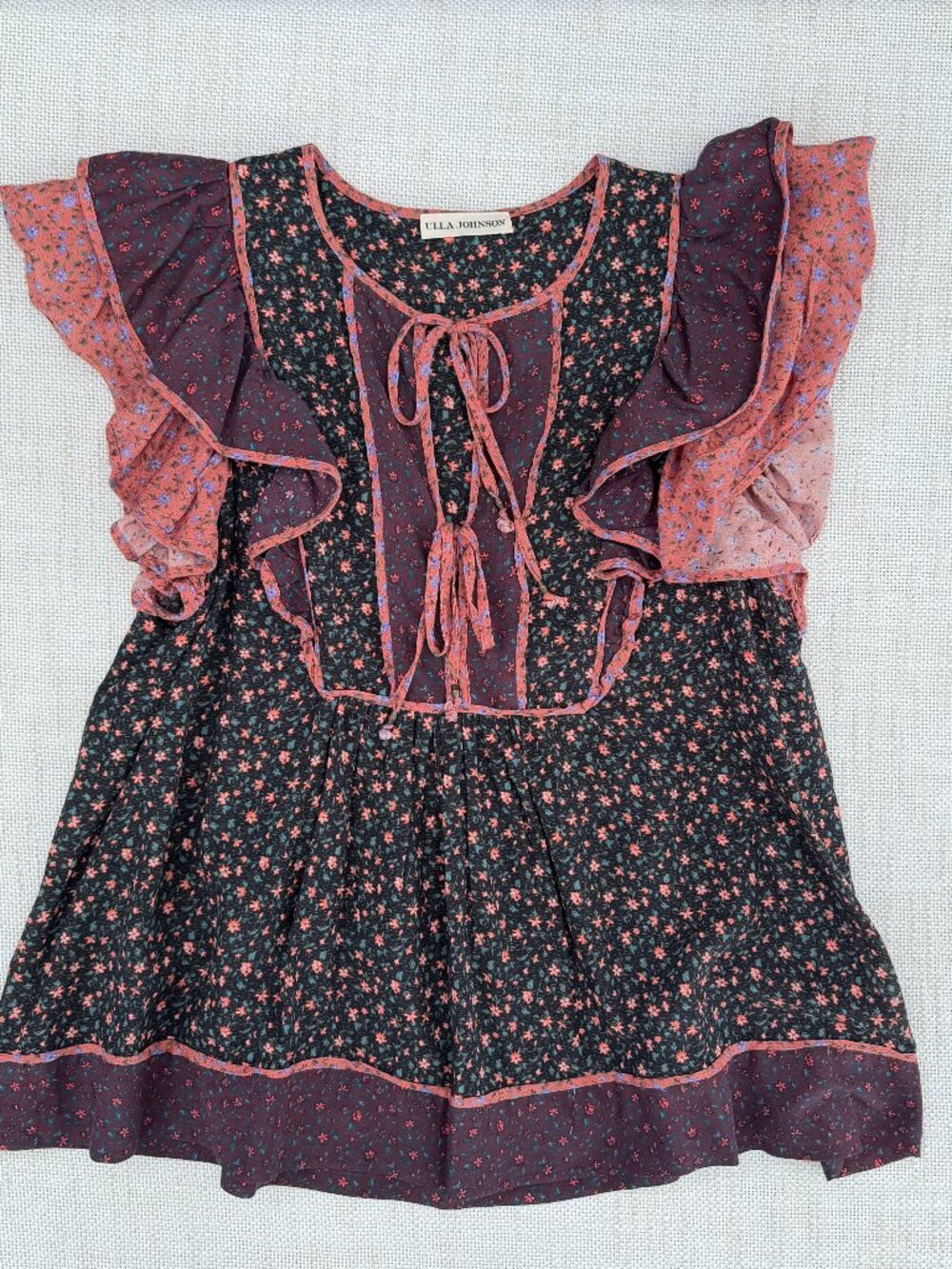 ULLA JOHNSON Cora top in Auburn Patchwork Floral Print Size 2